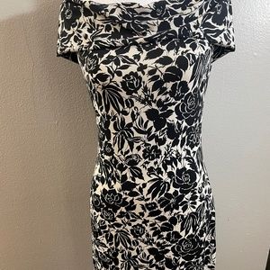bcbg maxazria dress black and white floral holiday cocktail sz small gorgeous!